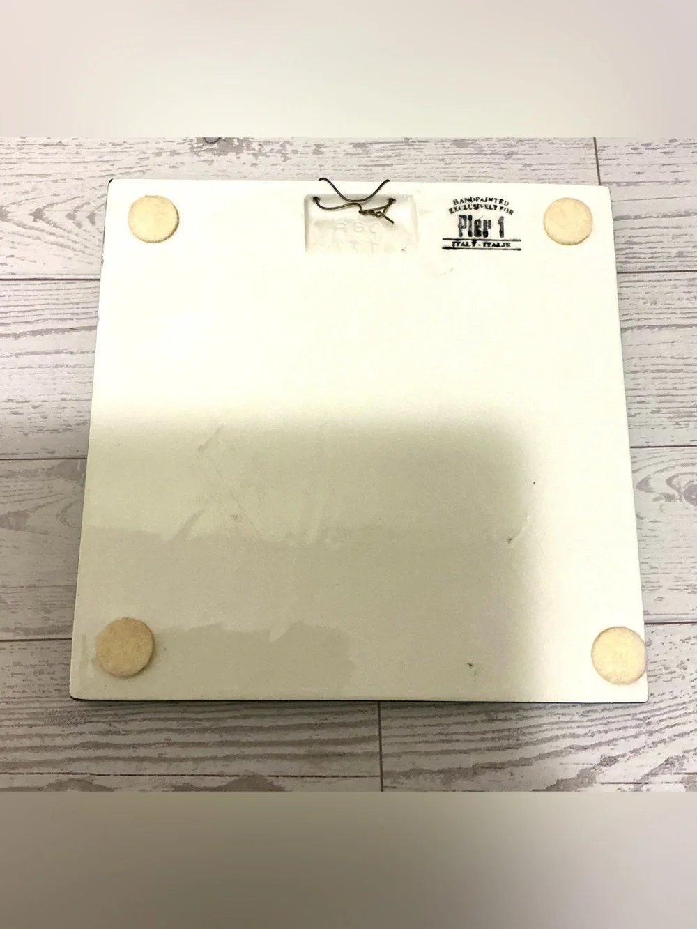 Pier 1 Ceramic Trivet with maple Leaf in Green, Cream and Brown